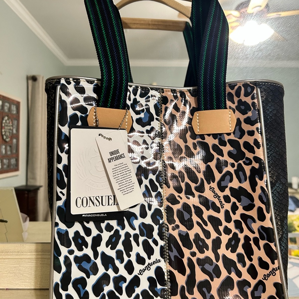 Consuela Leopard Print Tote - Black, Blue, and Tan consuela duo Chico tote